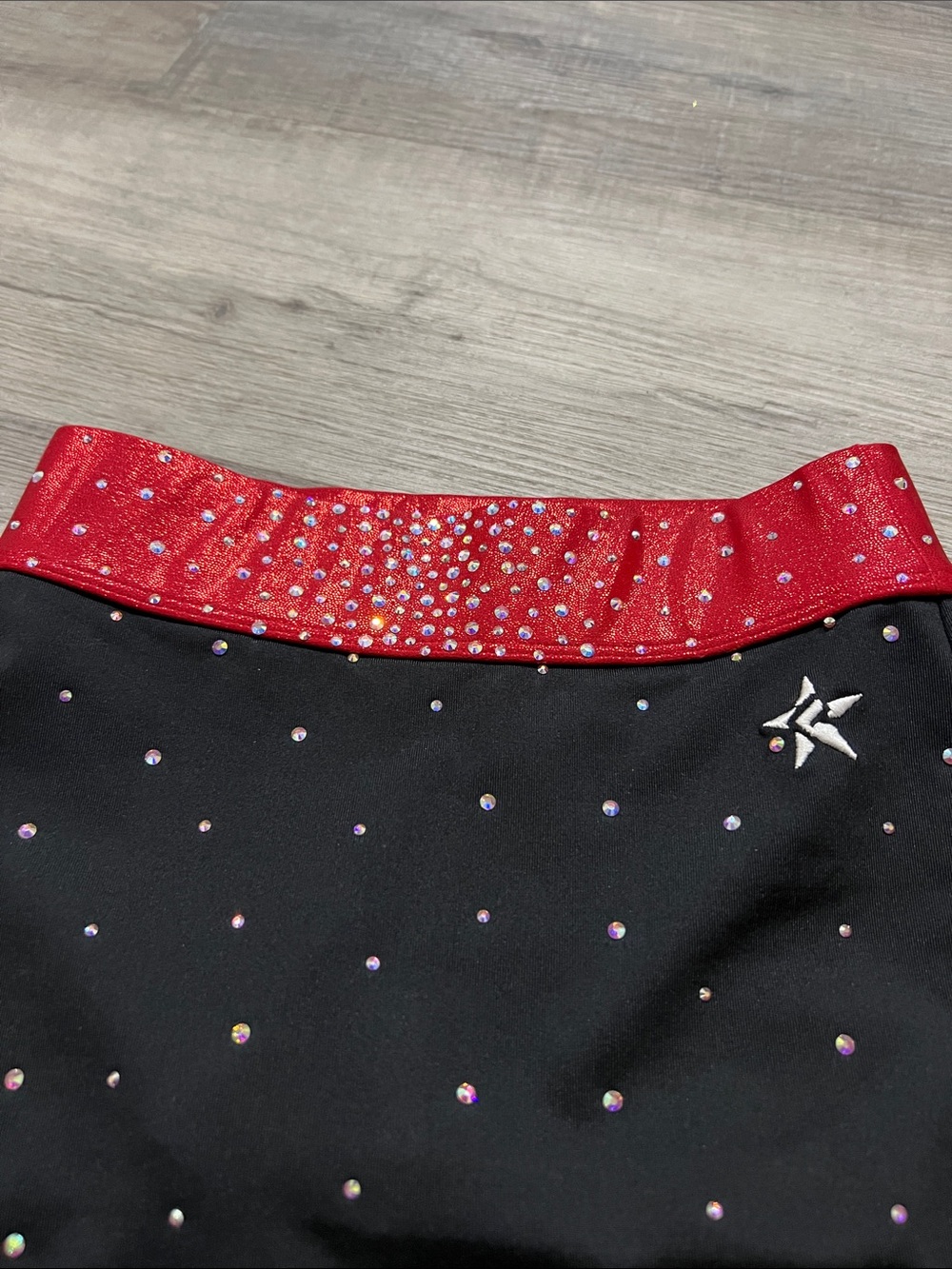 Rebel Athletic black skirt with rhinestones built in briefs and metallic red YM - Picture 2 of 8